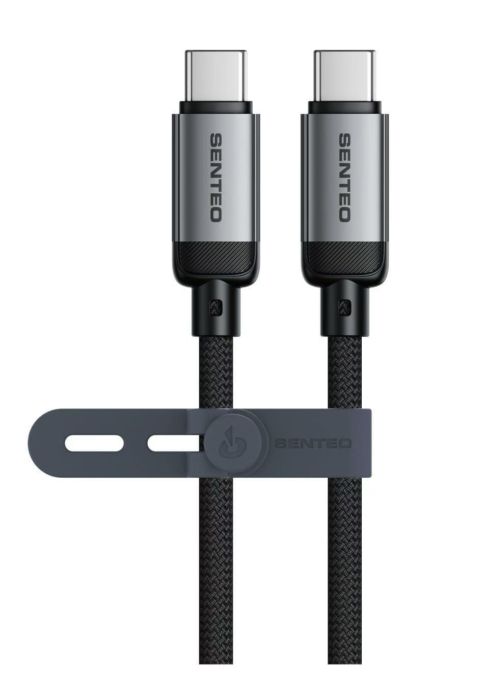 Senteo Premium USB-C to USB-C Braided Fast Charging Cable – Aluminum Alloy Shell & Silicone Cable Organizer
