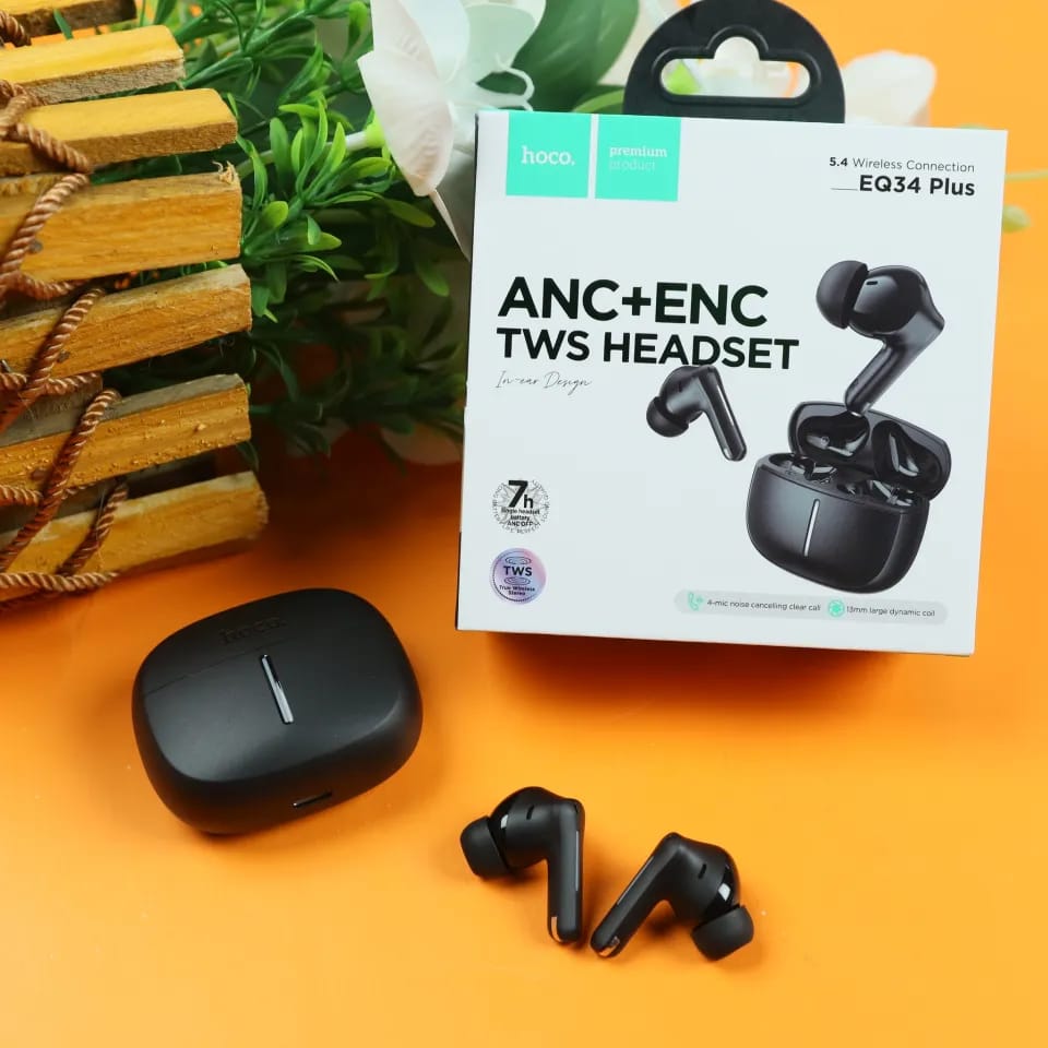 Hoco EQ34 Plus ANC+ENC True Wireless Earbuds – Bluetooth 5.4, 13mm Drivers & 28 Hours Total Playtime